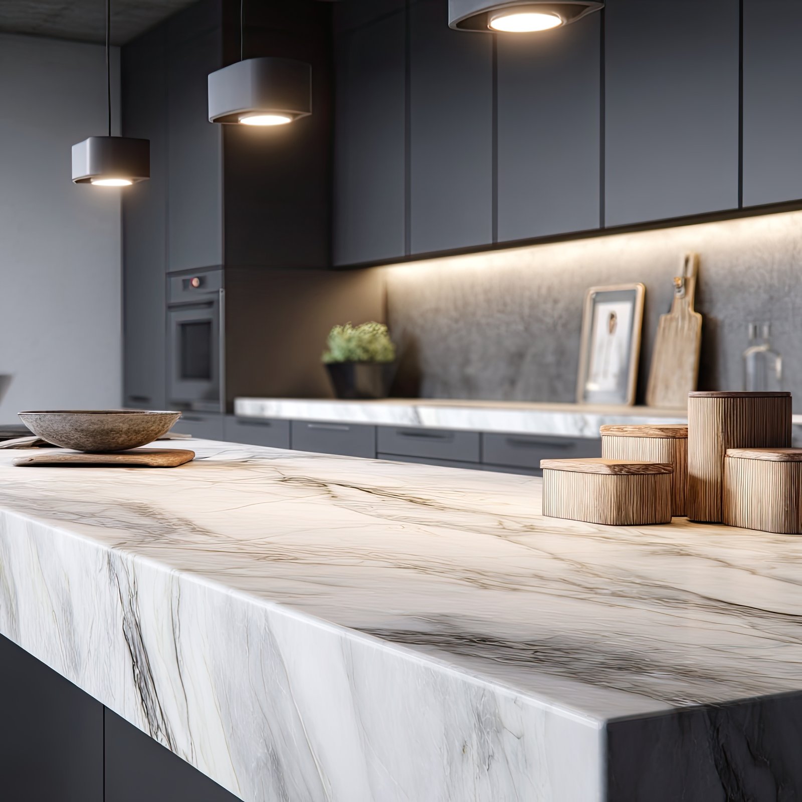 Marble countertop in luxury kitchen