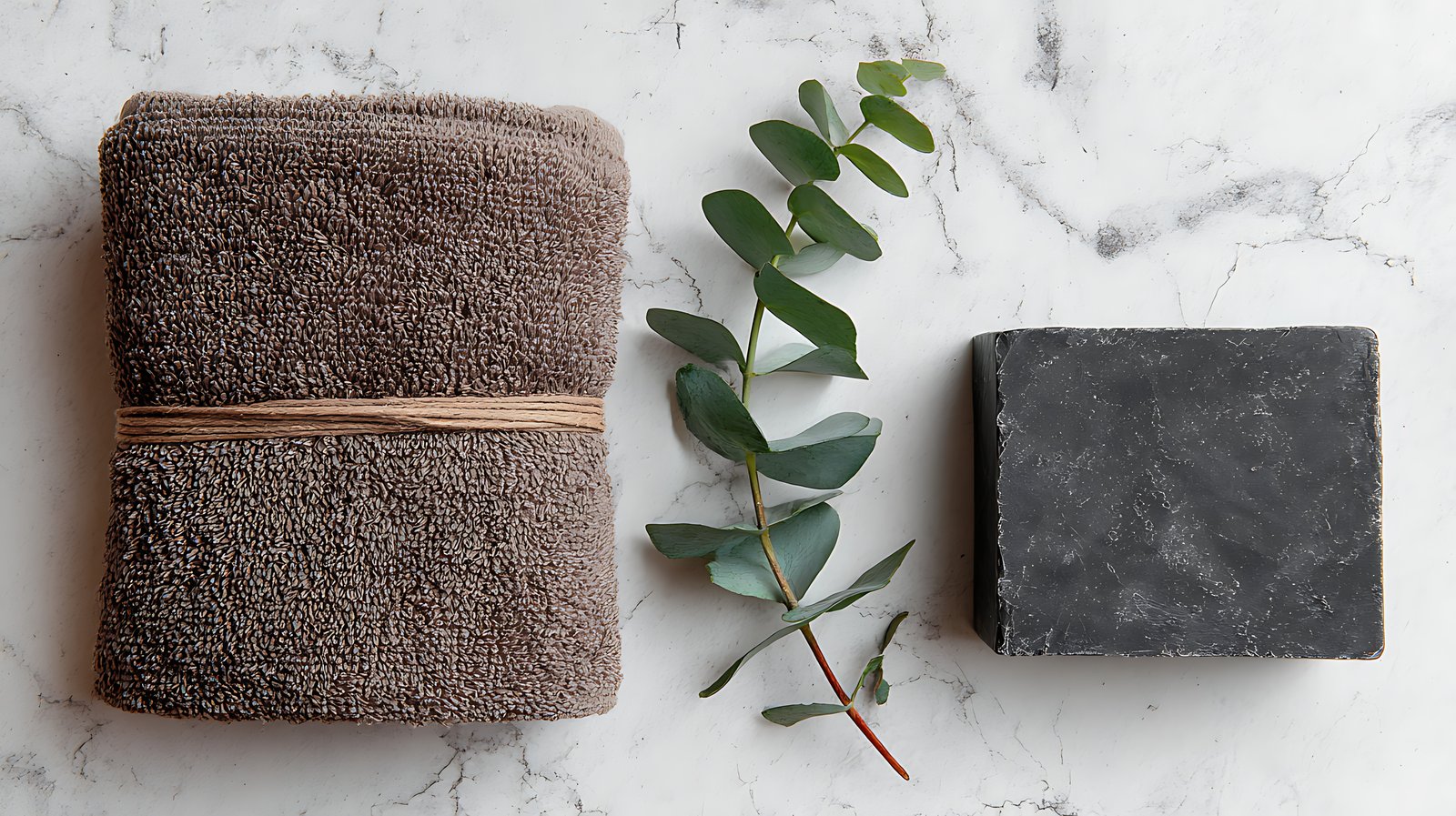 Towel, eucalyptus and artisan soap