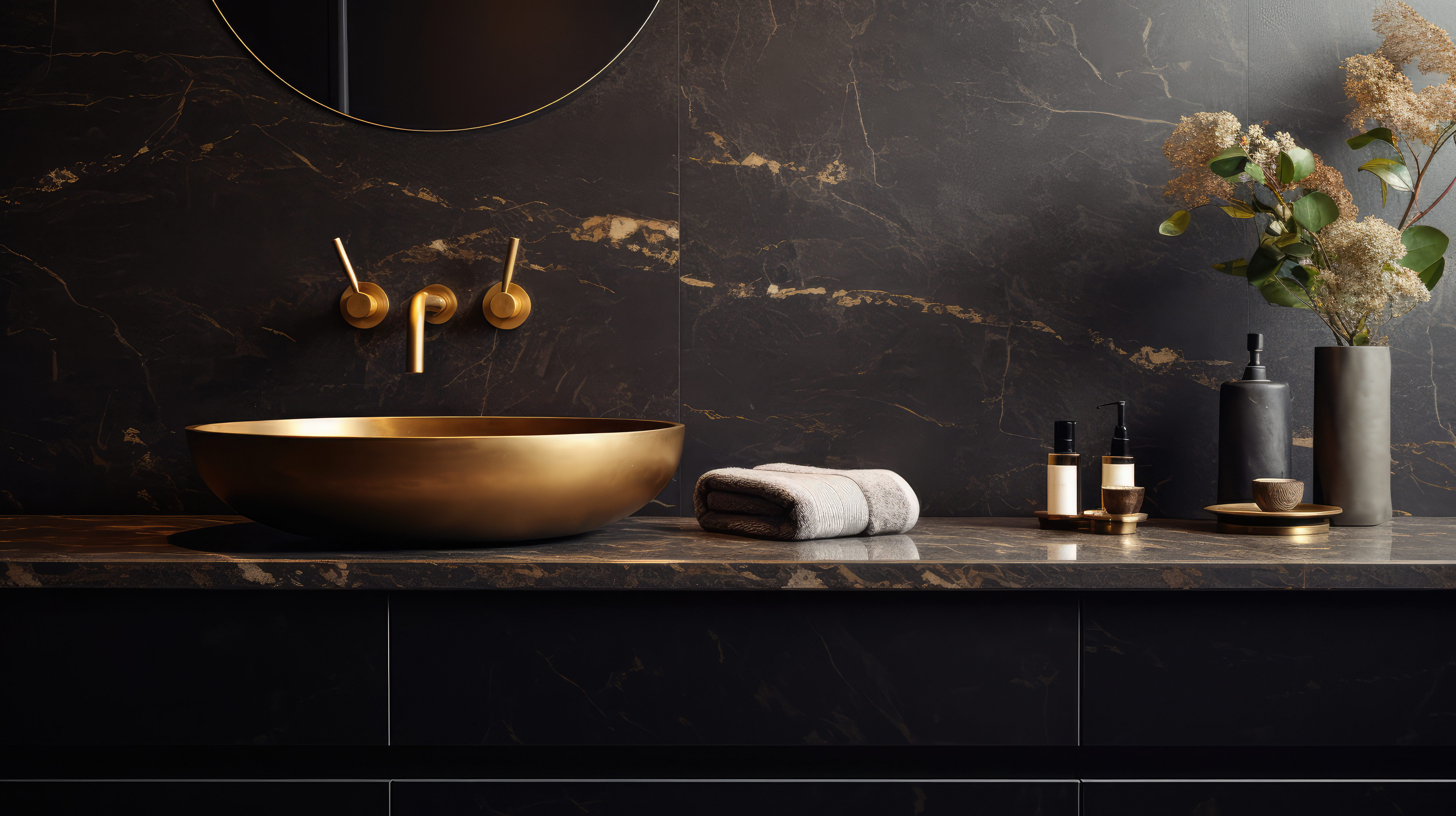 Gold basin with marble and styled details